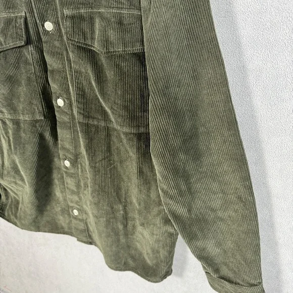 Abercrombie & Fitch Corduroy Shirt Men L Tall Green Cotton Shacket Vintage - Picture 4 of 12